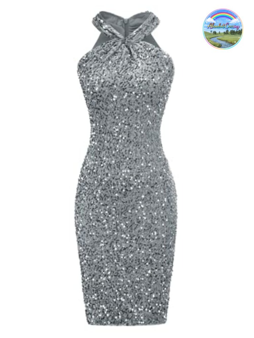 Sequin Halter Bodycon Midi Dress Sparkly Cocktail Party Club Dress